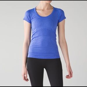 light blue lululemon wide neck swiftly tech short sleeve